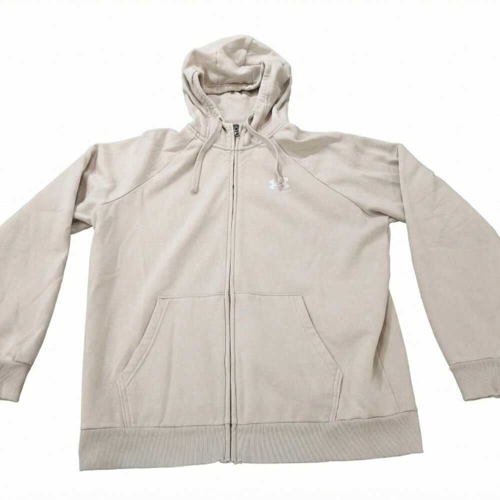 Under Armour | Full-Zip Logo Hoodie Sweatshirt - Neutral Beige | Size Large